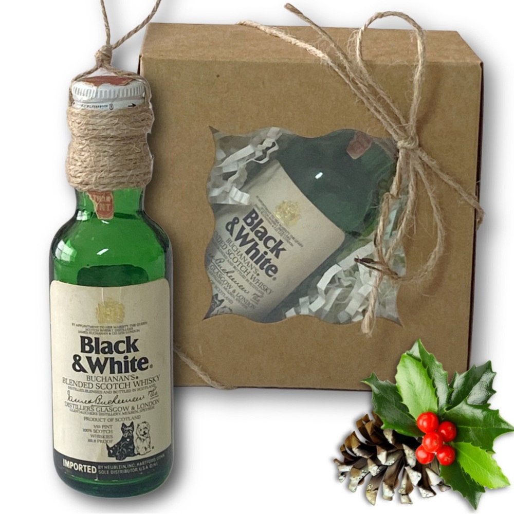 Black & White Blended Scotch Whisky Artisan Vintage Glass Bottle Ornament